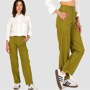BACK BEAT CO. Painter Pistachio Hemp Cargo High Waisted Trousers Pants